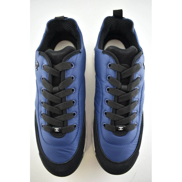 Chanel 21A Mens Blue Black White CC Logo Lace Up Low Top Trainer Sneaker 44 11 - Picture 6 of 7